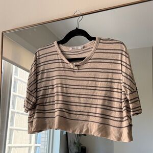 🔵 15%+ OFF SALE - T by Alexander Wang Tan and Gray Striped Crop Top